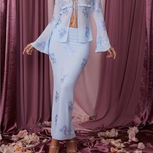 Oh Polly CEZANNE Low Rise Maxi Skirt in Blue